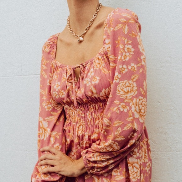 PAPER HEART Caitlyn Pink Floral Long Sleeve Midi Dress NWT - Picture 6 of 16